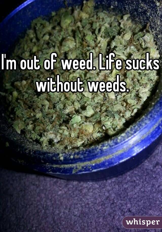I'm out of weed. Life sucks without weeds.