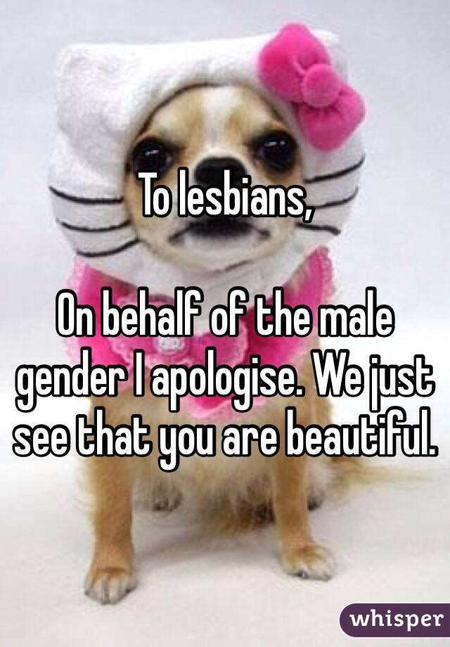 To lesbians,

On behalf of the male gender I apologise. We just see that you are beautiful. 