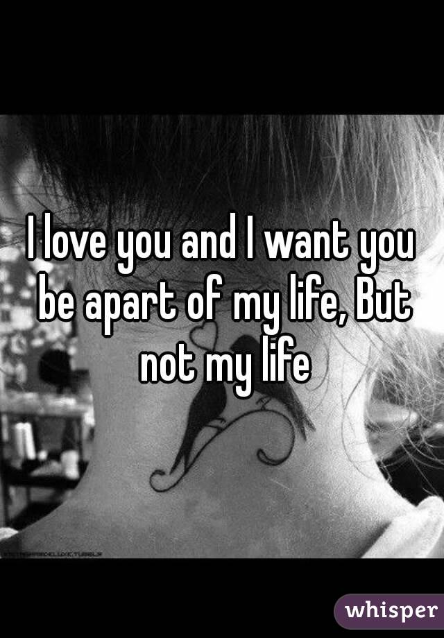 I love you and I want you be apart of my life, But not my life