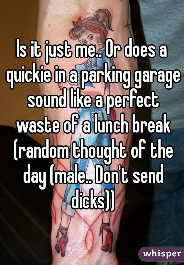 Is it just me.. Or does a quickie in a parking garage sound like a perfect waste of a lunch break (random thought of the day (male.. Don't send dicks))