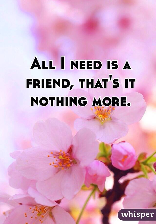 All I need is a friend, that's it nothing more. 