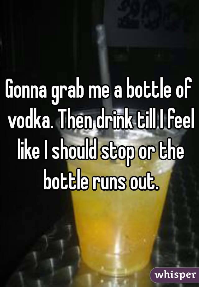 Gonna grab me a bottle of vodka. Then drink till I feel like I should stop or the bottle runs out.