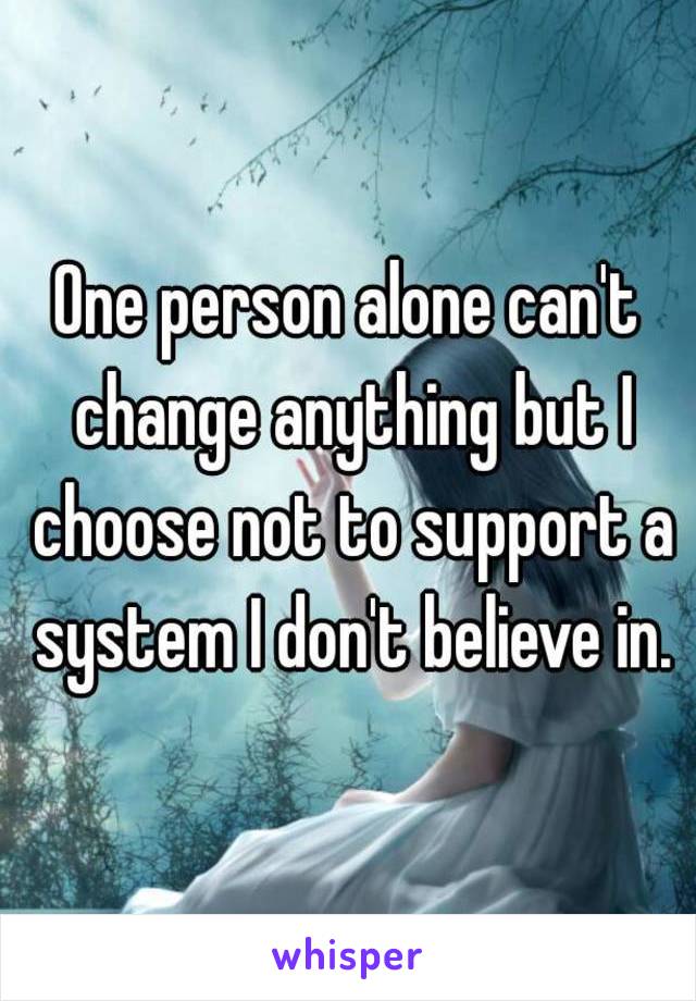 One person alone can't change anything but I choose not to support a system I don't believe in.