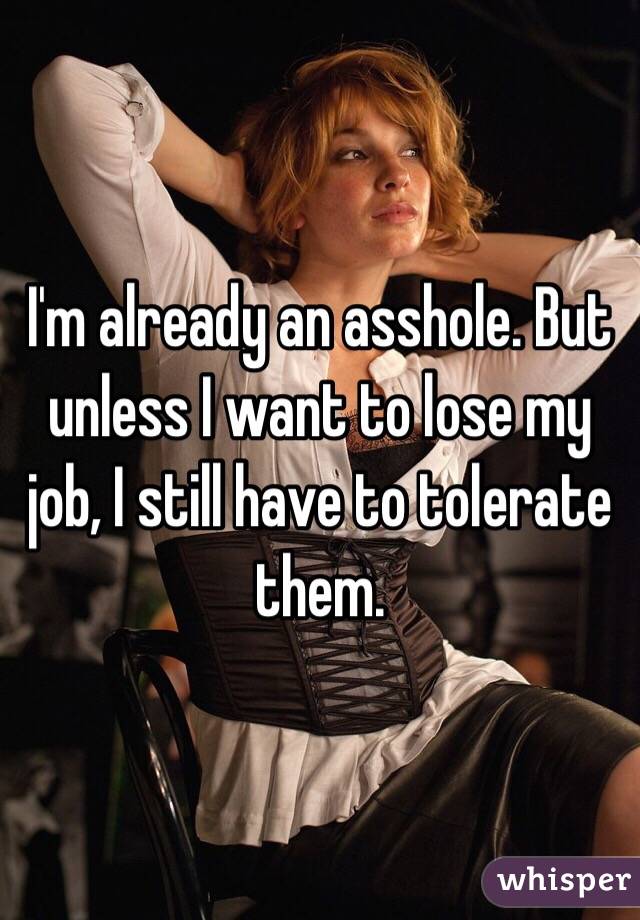 I'm already an asshole. But unless I want to lose my job, I still have to tolerate them.