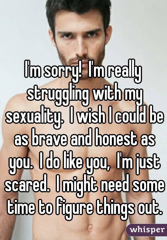 I'm sorry!  I'm really struggling with my sexuality.  I wish I could be as brave and honest as you.  I do like you,  I'm just scared.  I might need some time to figure things out.