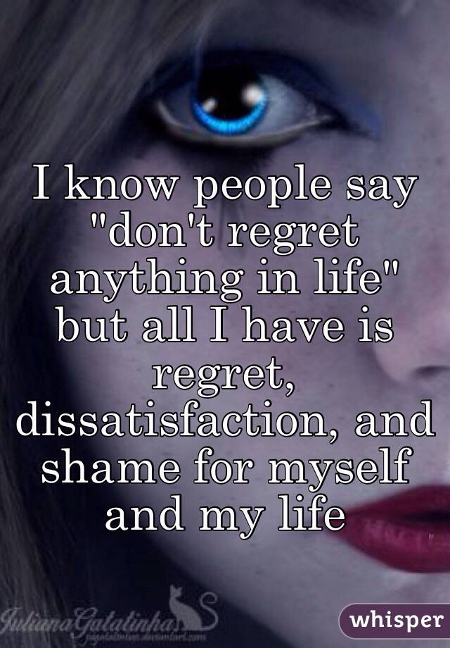 I know people say "don't regret anything in life" but all I have is regret, dissatisfaction, and shame for myself and my life 
