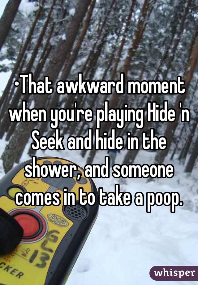 •That awkward moment when you're playing Hide 'n Seek and hide in the shower, and someone comes in to take a poop.