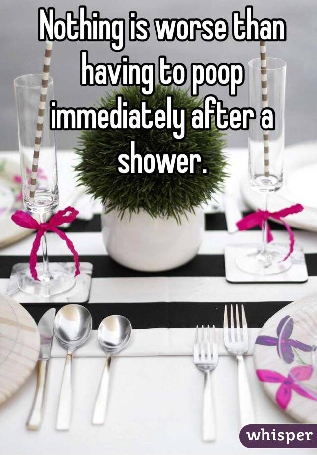Nothing is worse than having to poop immediately after a shower. 