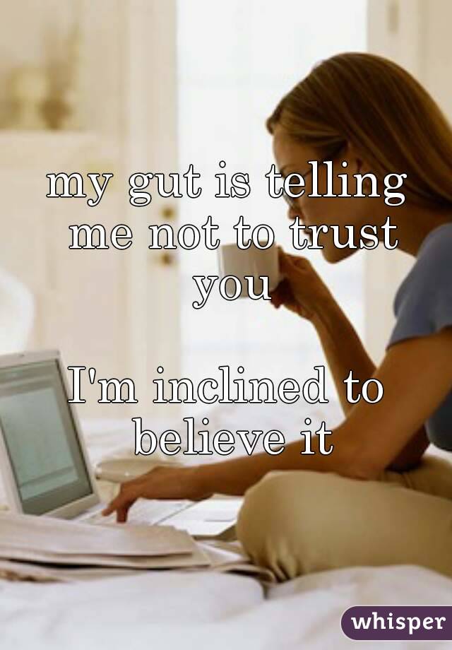 my gut is telling me not to trust you

I'm inclined to believe it