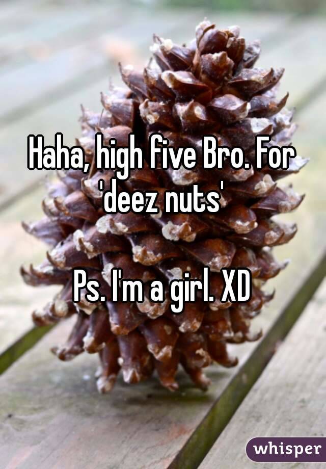 Haha, high five Bro. For 'deez nuts' 

Ps. I'm a girl. XD