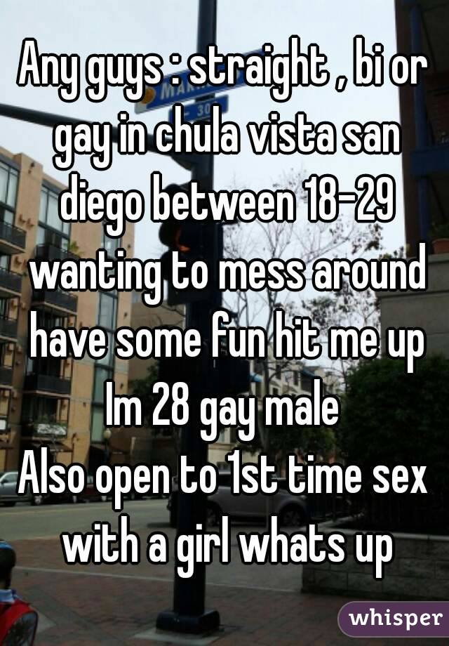 Any guys : straight , bi or gay in chula vista san diego between 18-29 wanting to mess around have some fun hit me up
Im 28 gay male
Also open to 1st time sex with a girl whats up