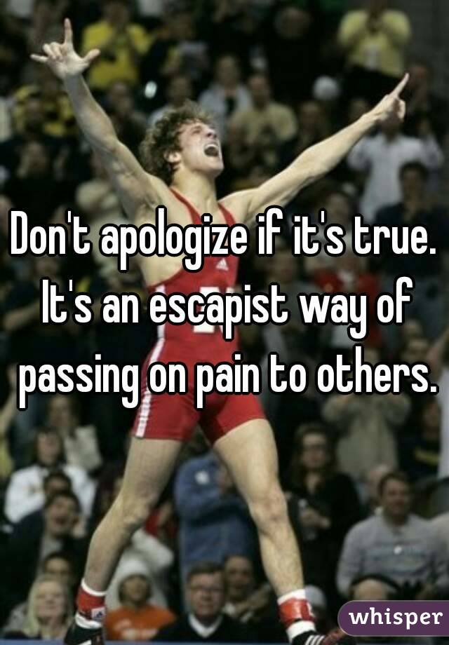 Don't apologize if it's true. It's an escapist way of passing on pain to others.