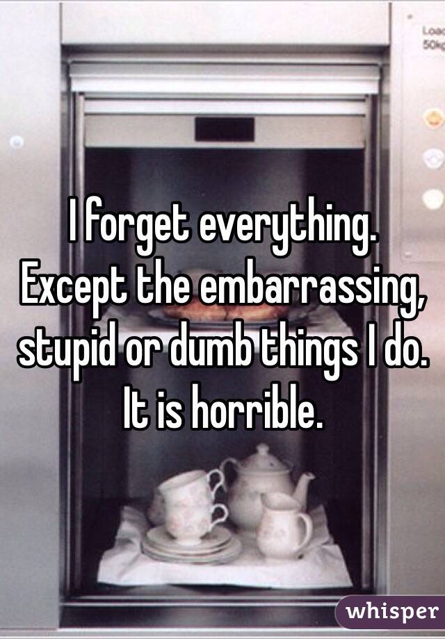 I forget everything. Except the embarrassing, stupid or dumb things I do. It is horrible.