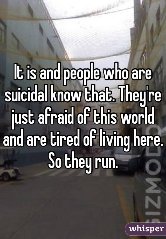 It is and people who are suicidal know that. They're just afraid of this world and are tired of living here. So they run.