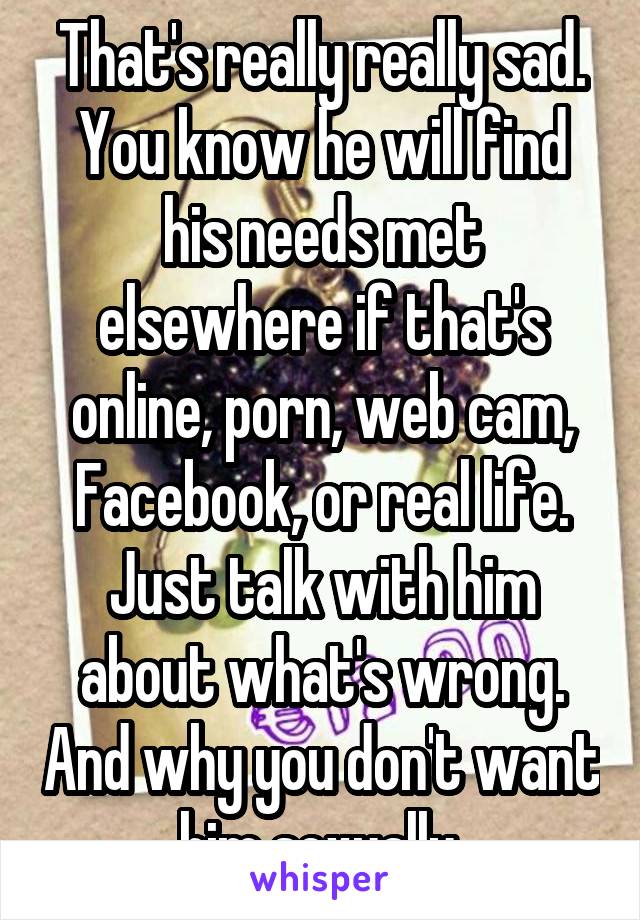 That's really really sad. You know he will find his needs met elsewhere if that's online, porn, web cam, Facebook, or real life. Just talk with him about what's wrong. And why you don't want him sexually.