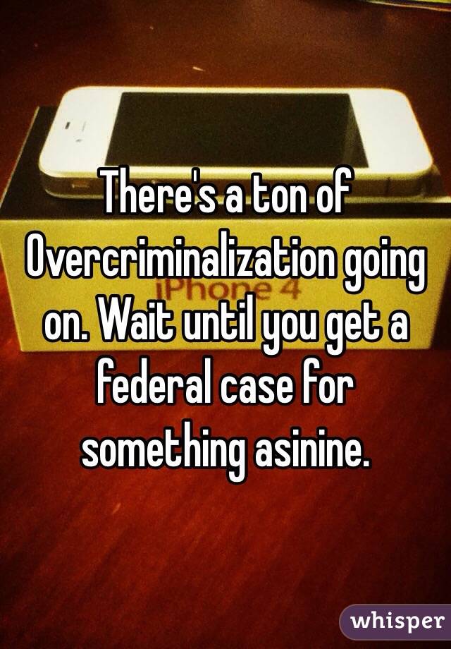 There's a ton of Overcriminalization going on. Wait until you get a federal case for something asinine.