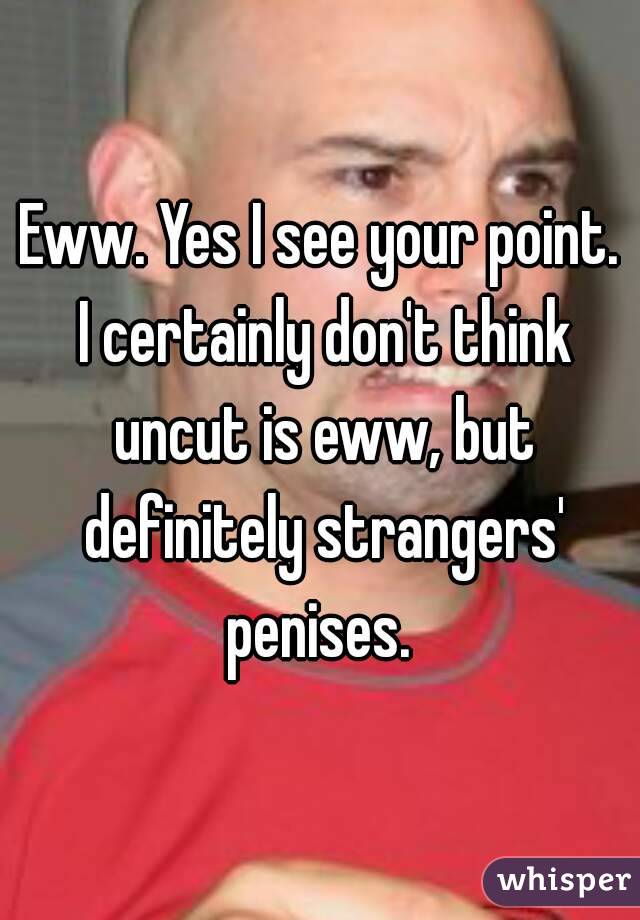 Eww. Yes I see your point. I certainly don't think uncut is eww, but definitely strangers' penises. 