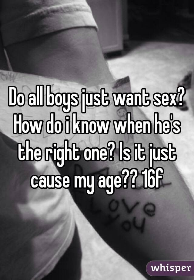 Do all boys just want sex? How do i know when he's the right one? Is it just cause my age?? 16f