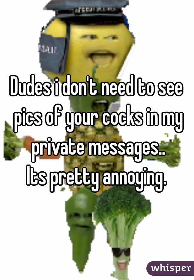 Dudes i don't need to see pics of your cocks in my private messages..
Its pretty annoying.