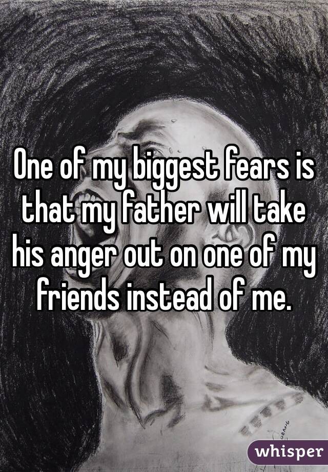 One of my biggest fears is that my father will take his anger out on one of my friends instead of me.