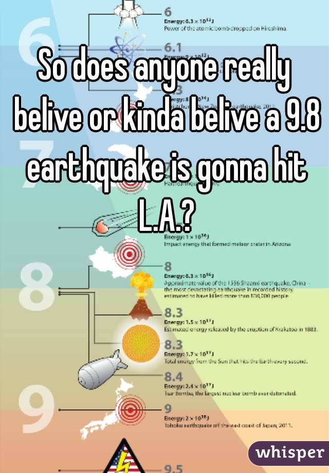 So does anyone really belive or kinda belive a 9.8 earthquake is gonna hit L.A.?