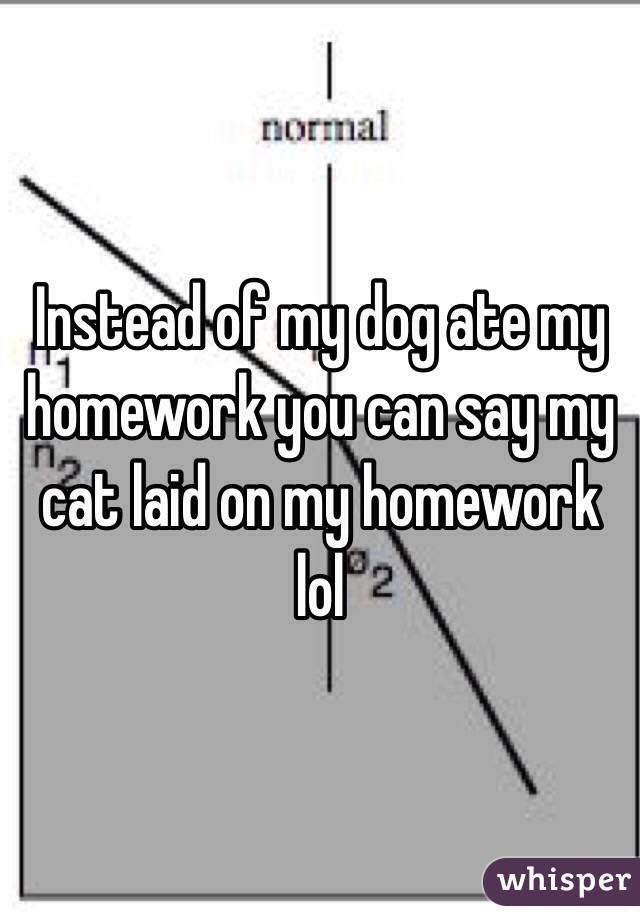Instead of my dog ate my homework you can say my cat laid on my homework lol