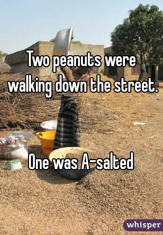 Two peanuts were walking down the street.


One was A-salted
