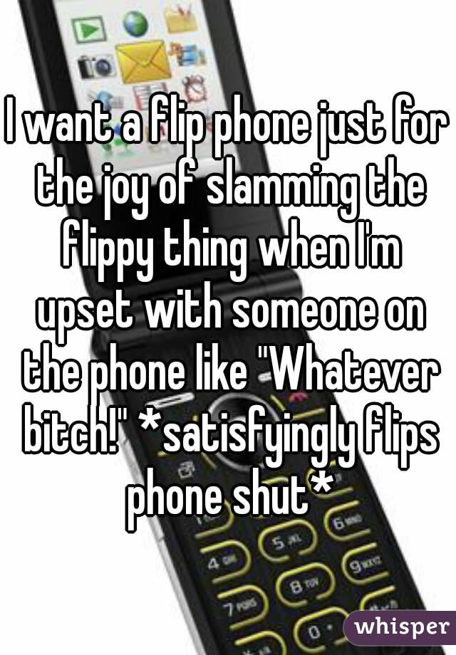 I want a flip phone just for the joy of slamming the flippy thing when I'm upset with someone on the phone like "Whatever bitch!" *satisfyingly flips phone shut*