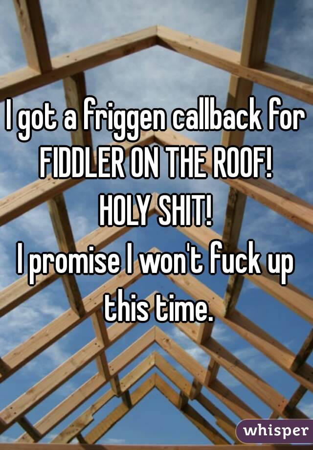 I got a friggen callback for FIDDLER ON THE ROOF! 
HOLY SHIT!
I promise I won't fuck up this time.