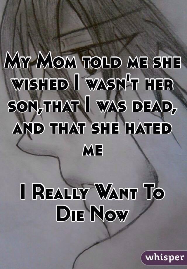 My Mom told me she wished I wasn't her son,that I was dead, and that she hated me 

I Really Want To Die Now 