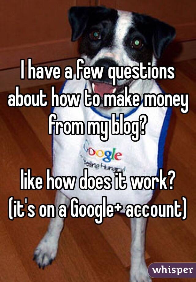I have a few questions about how to make money from my blog? 

like how does it work? 
(it's on a Google+ account) 