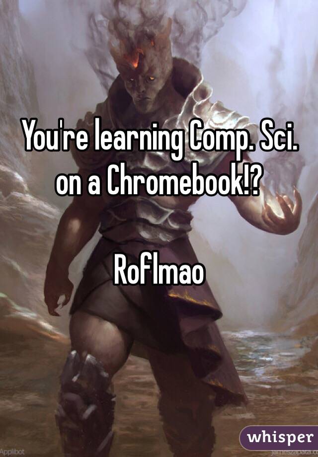 You're learning Comp. Sci. on a Chromebook!?

Roflmao

