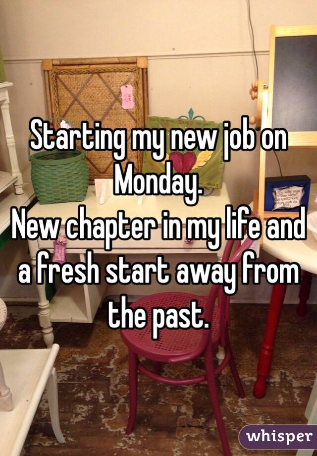 Starting my new job on Monday.
New chapter in my life and a fresh start away from the past.