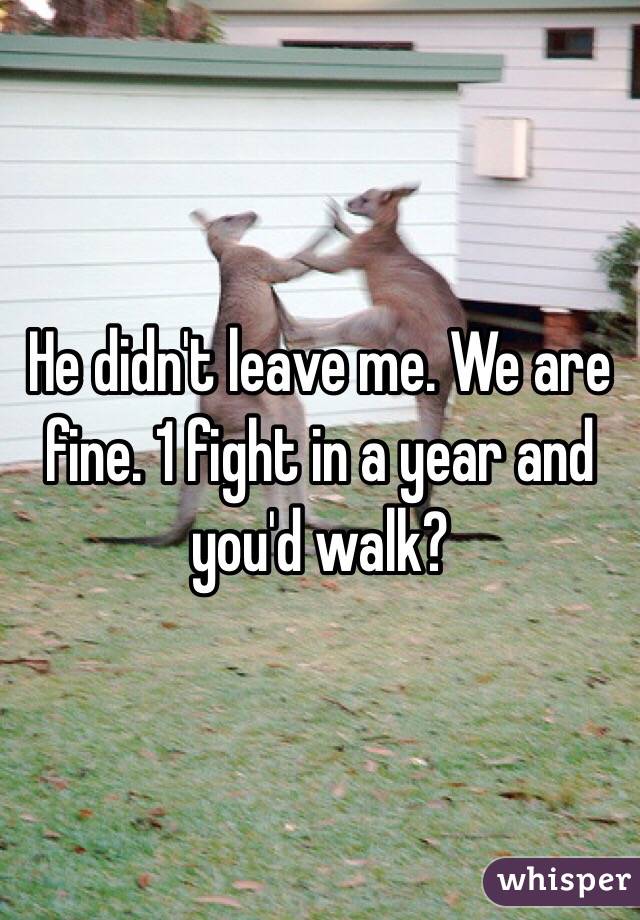 He didn't leave me. We are fine. 1 fight in a year and you'd walk?  