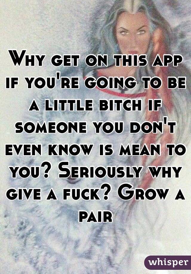 Why get on this app if you're going to be a little bitch if someone you don't even know is mean to you? Seriously why give a fuck? Grow a pair 