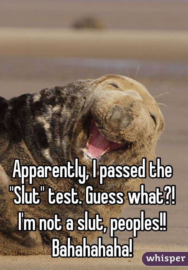 Apparently, I passed the "Slut" test. Guess what?! I'm not a slut, peoples!! Bahahahaha!