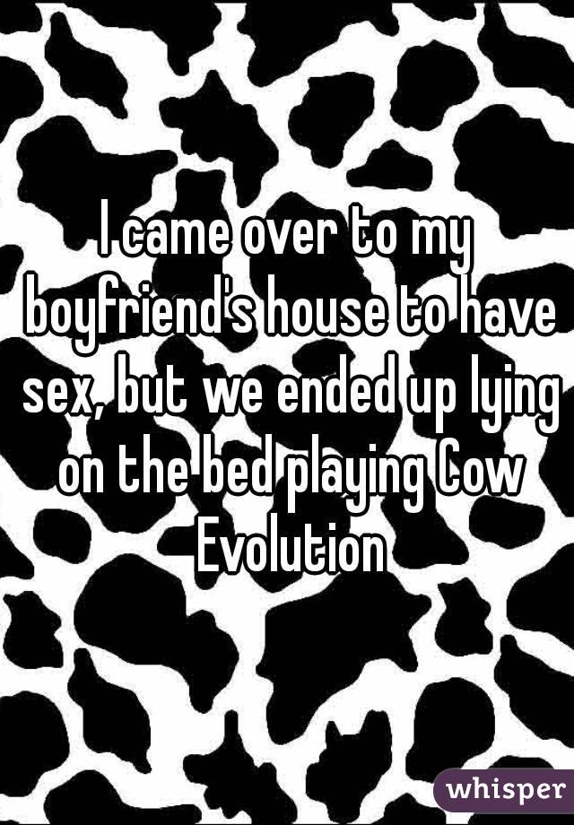I came over to my boyfriend's house to have sex, but we ended up lying on the bed playing Cow Evolution