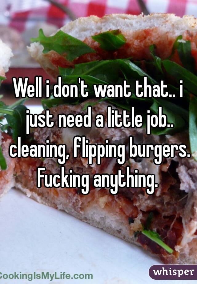 Well i don't want that.. i just need a little job.. cleaning, flipping burgers. Fucking anything. 
