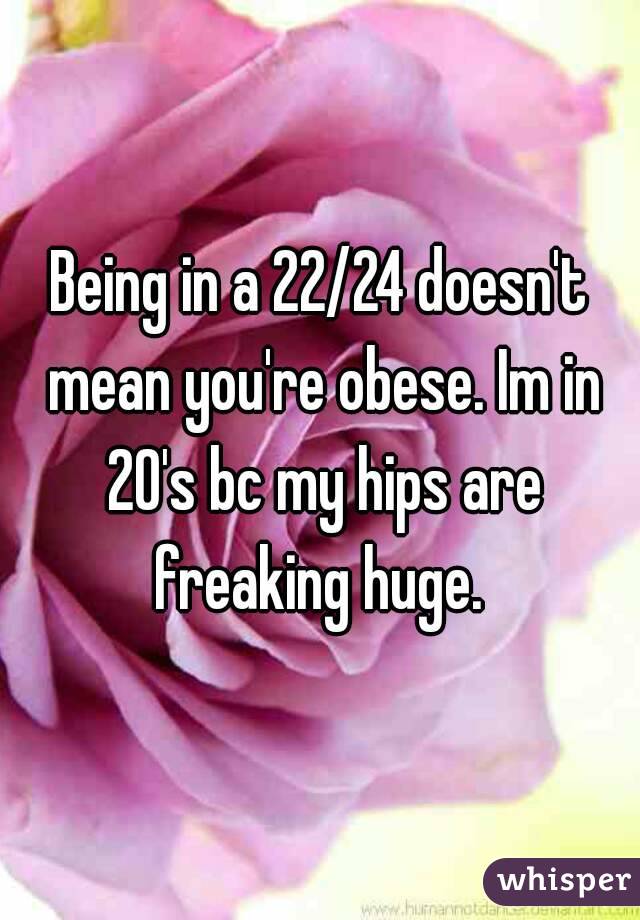 Being in a 22/24 doesn't mean you're obese. Im in 20's bc my hips are freaking huge. 

