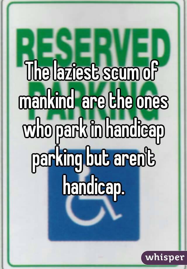 The laziest scum of mankind  are the ones who park in handicap parking but aren't handicap.