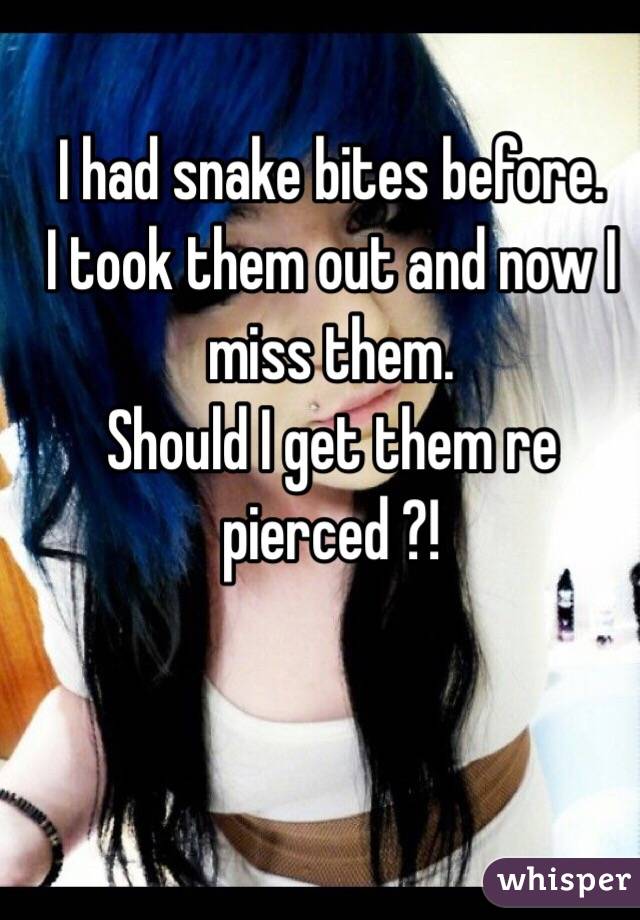 I had snake bites before. 
I took them out and now I miss them. 
Should I get them re pierced ?!