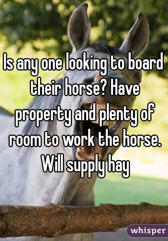 Is any one looking to board their horse? Have property and plenty of room to work the horse. Will supply hay