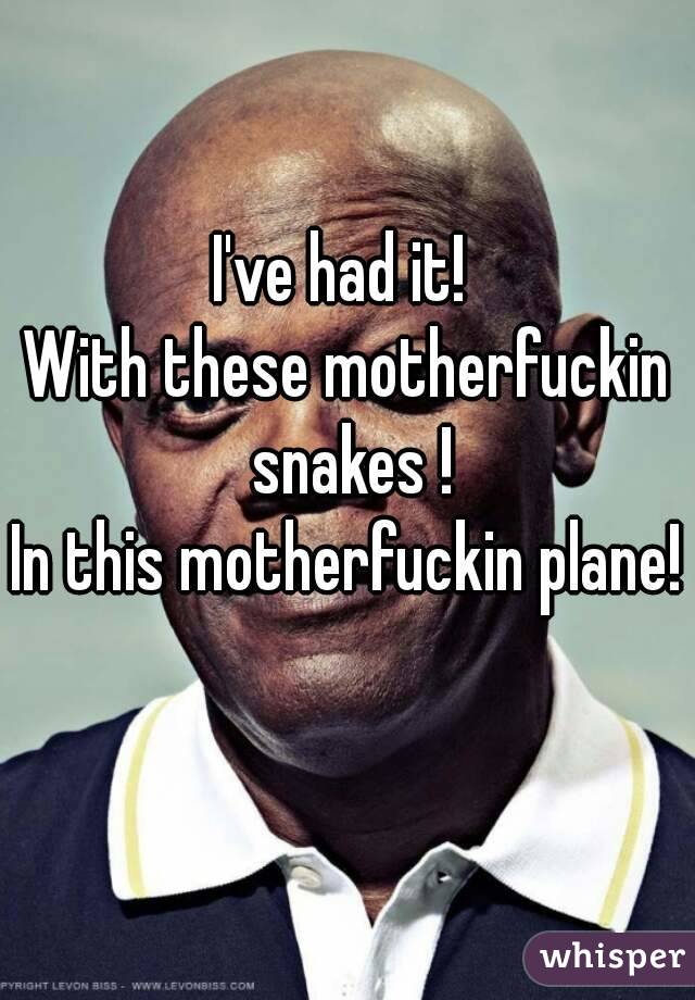 I've had it! 
With these motherfuckin snakes !
In this motherfuckin plane! 