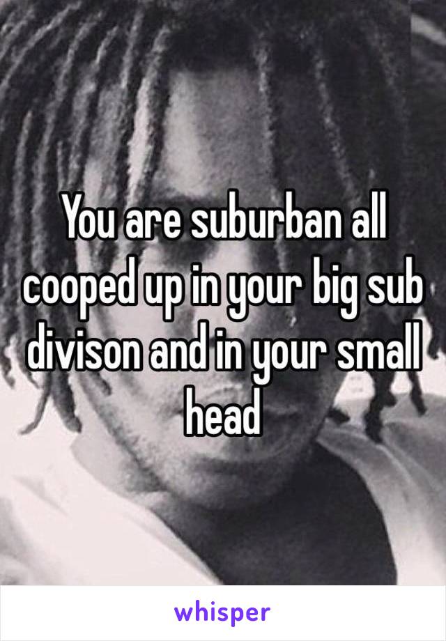 You are suburban all cooped up in your big sub divison and in your small head 