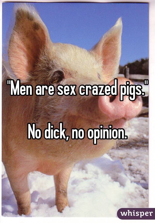 "Men are sex crazed pigs."

No dick, no opinion.