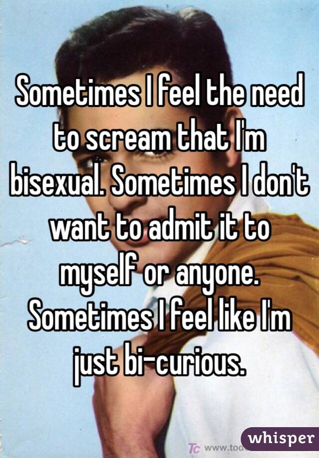 Sometimes I feel the need to scream that I'm bisexual. Sometimes I don't want to admit it to myself or anyone. Sometimes I feel like I'm just bi-curious. 