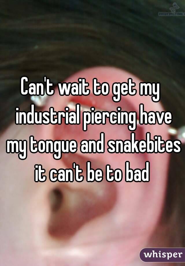 Can't wait to get my  industrial piercing have my tongue and snakebites it can't be to bad 