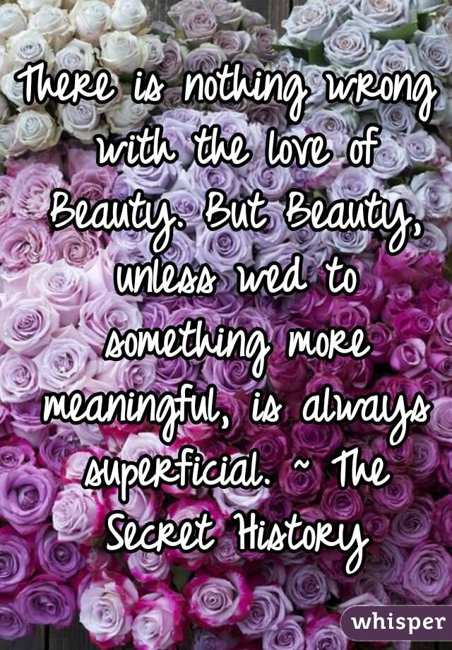 There is nothing wrong with the love of Beauty. But Beauty, unless wed to something more meaningful, is always superficial. ~ The Secret History