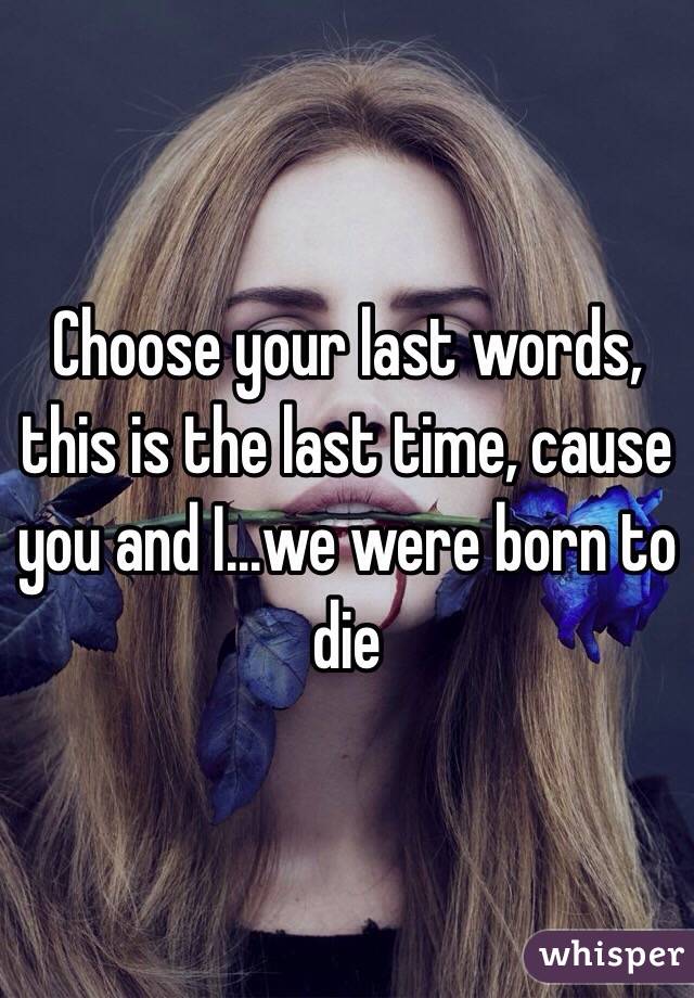 Choose your last words, this is the last time, cause you and I...we were born to die 