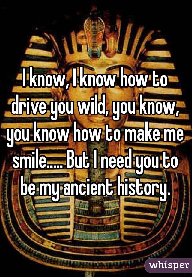 I know, I know how to drive you wild, you know, you know how to make me smile..... But I need you to be my ancient history.

